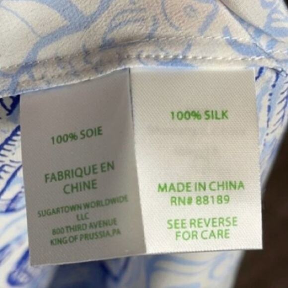 NWT Lilly Pulitzer Matilda 100% Silk Top Womens XXS Blue Peri Pop Up Shells - Picture 7 of 9